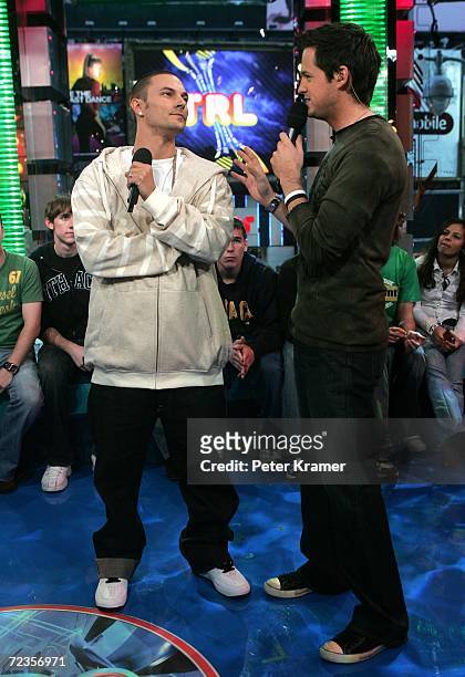Singer Kevin Federline and MTV VJ Damien Fahey make an appearance on MTV's Total Request Live on November 2, 2006 in New York City.