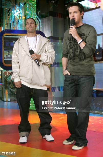 Singer Kevin Federline and MTV VJ Damien Fahey make an appearance on MTV's Total Request Live on November 2, 2006 in New York City.