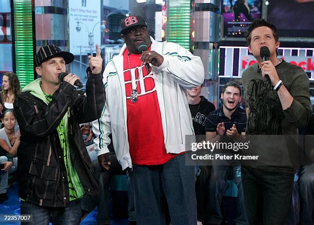 Skater Rob Dyrdek, Christopher ?Big Black? Boykin from the show Rob & Big and MTV VJ Damien Fahey make an appearance on MTV's Total Request Live on...