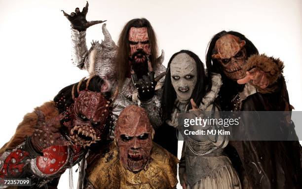 Members of band Lordi poses for a portrait in the backstage studio during the 13th annual MTV Europe Music Awards 2006 at the Bella Center on...