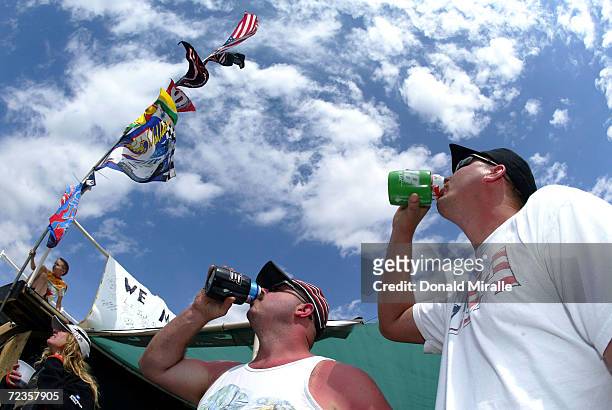 Members of the Hoffman family from Goose Creek, South Carolina throw down some alcoholic beverages before the start of the Carolina Dodge Dealers 400...
