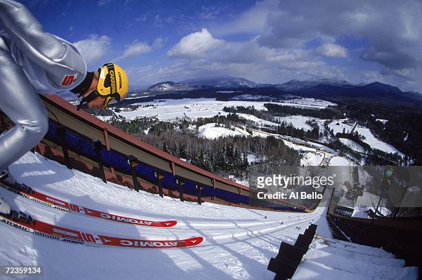 General view of the Ski Jumping Event at the Goodwill Games at Mnt. Van Hoevenberg in Lake Placid, New York. Mandatory Credit: Al Bello /Allsport