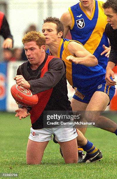 Gary Moorcroft of Essendon in action, in the round 19 VFL match between the Williamstown Seagulls and the Essendon Bombers, played at Williamstown...