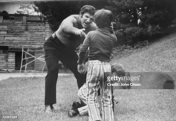 Championship wrestler Bruno Sammartino playing with his children.