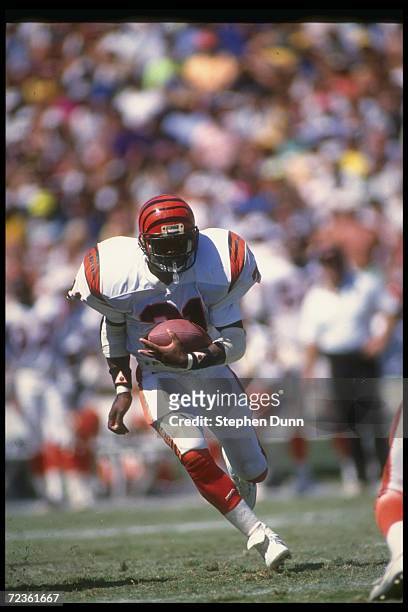 Running back James Brooks of the Cincinnati Bengals runs with the ball during a game against the San Diego Chargers at Jack Murphy Stadium in San...