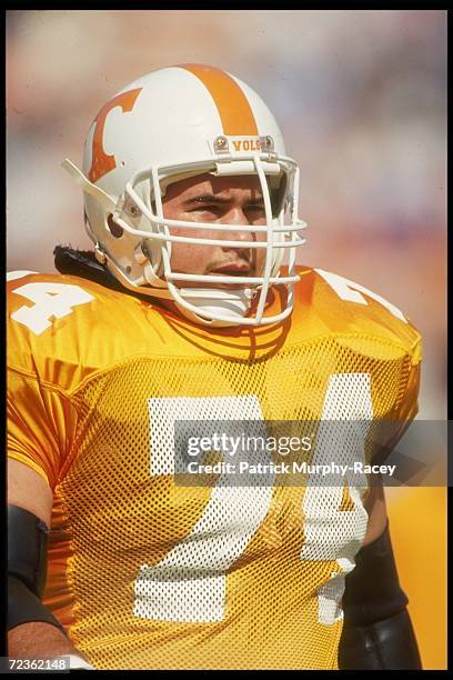 Jeff Smith of the Tennessee Volunteers looks on during a game against the Arkansas Razorbacks at Neyland Stadium in Knoxville, Tennessee. Arkansas...