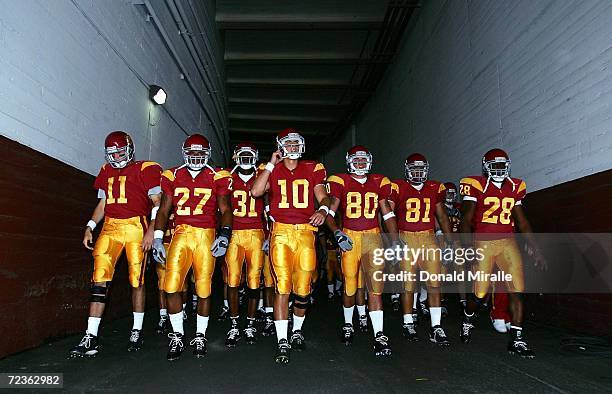 The USC Trojans enter the game against the Colorado State Rams on September 11, 2004 during their NCAA Football Game at the Coliseum in Los Angeles,...