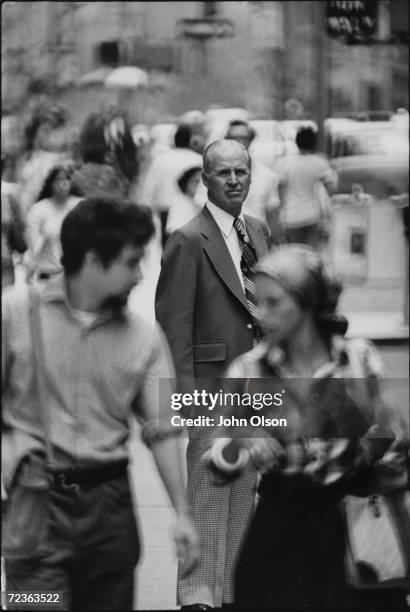 Nobel Prize winner for agricultural research Dr. Norman E. Borlaug pausing during a trip to New York City.