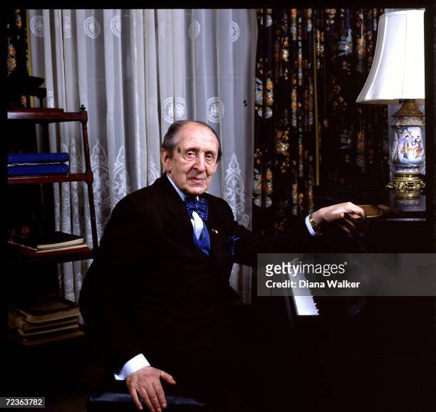 Vladimir Horowitz at piano at his home.