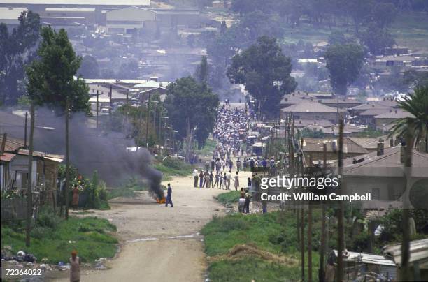 Scene during anti-apartheid riots in Alexandra township.