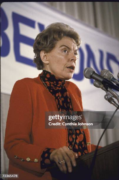 Former UN amabassador Jeane Kirkpatrick speaking at CPAC conference.