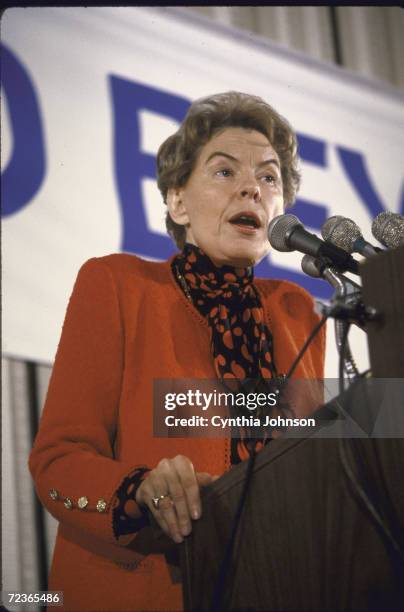 Former UN amabassador Jeane Kirkpatrick speaking at CPAC conference.