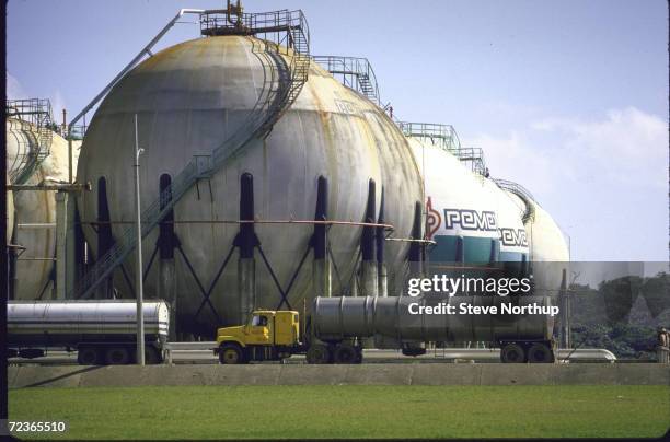Starage tanks at Pemex oil refinery.