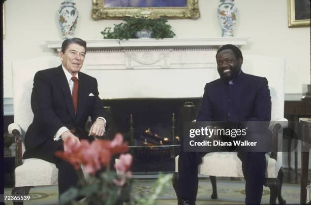 President Ronald Reagan meeting with Angolan rebel leader Jonas Savimbi.