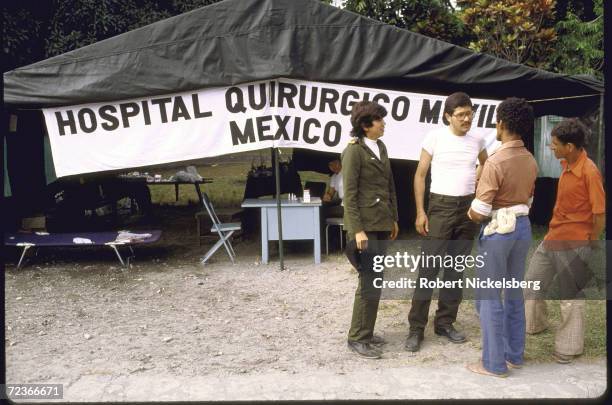 Scenes after eruption of Nevado del Ruiz & ensuing mudslide: Mexican gov't hospital set up for victims.