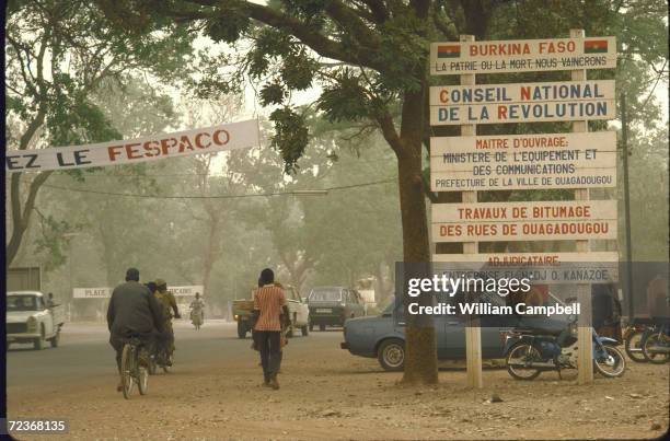 Revolutionary signs along street in Ouagadougou.