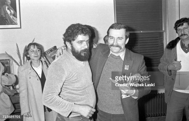 Meeting between the leaders of Polish and Brazilian trade unions. Pictured: Luiz Inacio Lula da Silva - leader of the Workers' Party and Lech Walesa...