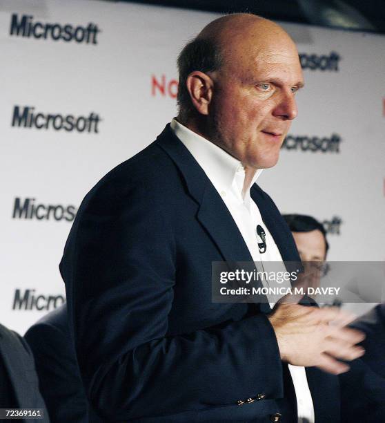 Of Microsoft, Steve Ballmer speaks during a press conference in San Francisco, California, 02 November 2006. Longtime US computer software rivals...