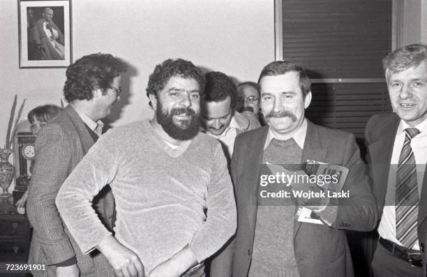 Meeting between the leaders of Polish and Brazilian trade unions. Pictured: Luiz Inacio Lula da Silva - leader of the Workers' Party and Lech Walesa...