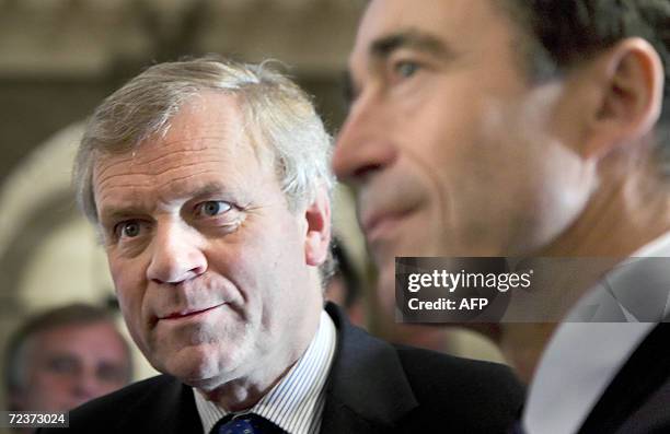 Secretary general of NATO, Jaap de Hoop Scheffer of the Netherlands and Danish Prime Minister Anders Fogh Rasmussen answer questions from the press...