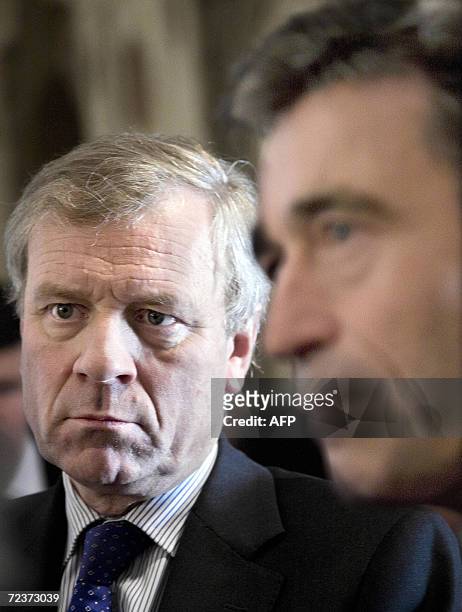 Secretary general of NATO, Jaap de Hoop Scheffer of the Netherlands and Danish Prime Minister Anders Fogh Rasmussen answer questions from the press...
