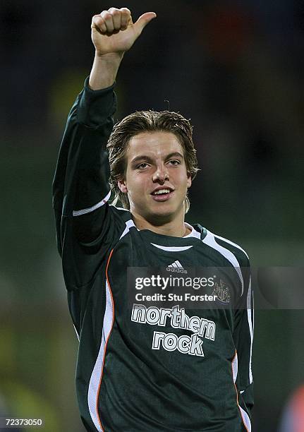 Newcastle goal keeper Tim Krul celebrates after the UEFA Cup Group H Match between Palermo and Newcastle United at the Renzo Barbera Stadium on...