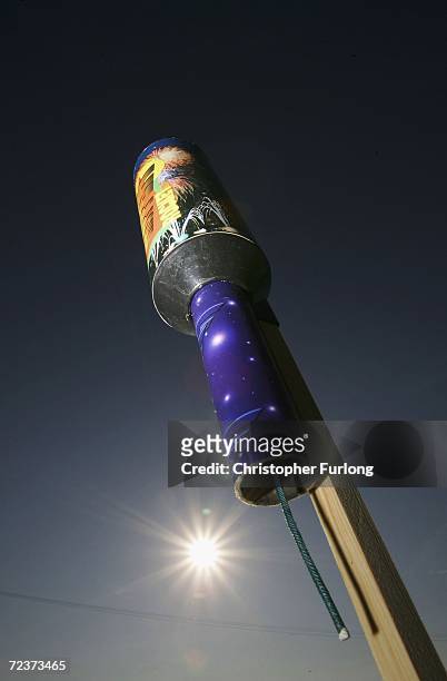 A giant firework rocket is displayed in preparation for lighting this weekend to celebrate bonfire night across the country on November 3 Manchester,...