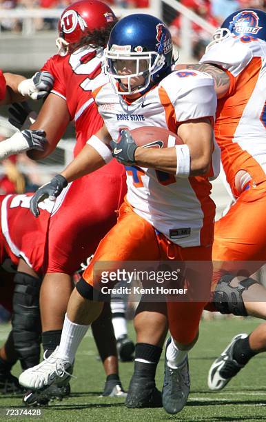 Ian Johnson of the Boise State Broncos runs with the ball against the Utah Utes on Saturday September 30, 2006 during their game in Salt Lake City,...