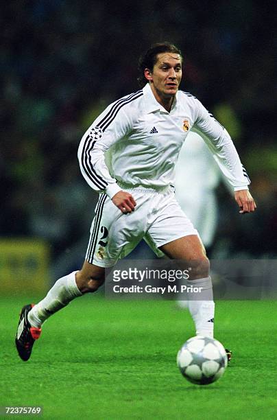 Michel Salgado of Real Madrid on the ball during the UEFA Champions League Quarter-final Second Leg match against Bayern Munich at the Estadio...