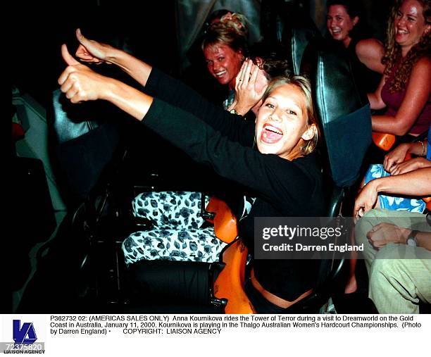 Anna Kournikova rides the Tower of Terror during a visit to Dreamworld on the Gold Coast in Australia, January 11, 2000. Kournikova is playing in the...