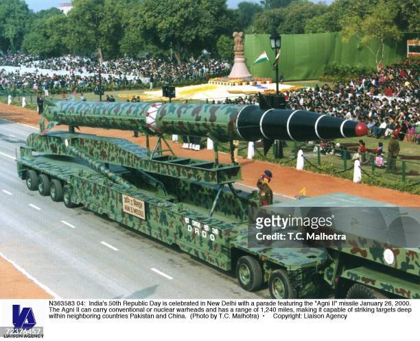 India's 50th Republic Day is celebrated in New Delhi with a parade featuring the "Agni II" missile January 26, 2000. The Agni II can carry...