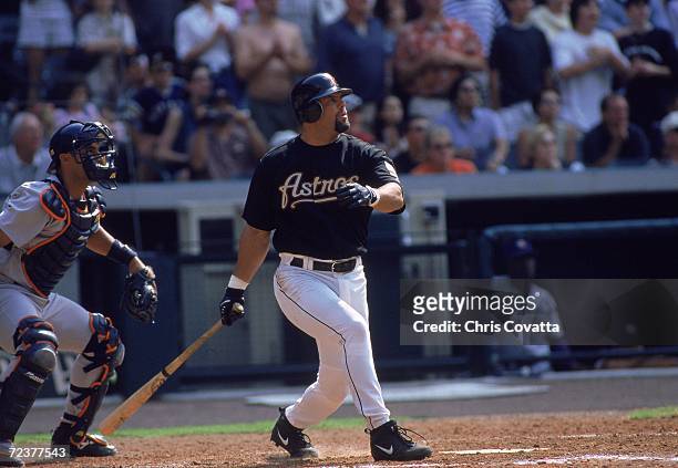 Ken Caminiti of the Houston Astros at bat during the game against the San Diego Padres at Enron Field in Houston, Texas. The Padres defeated the...