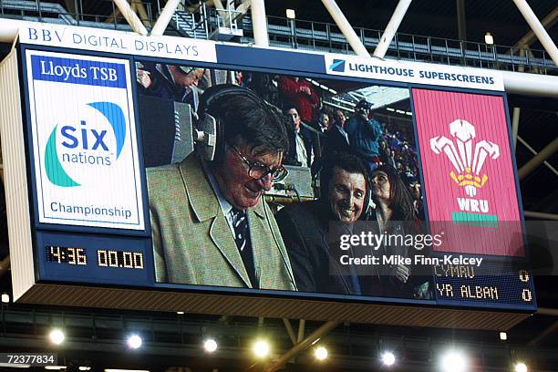 Television commentator Bill McLaren makes his final appearance on the TV before his retirement during the Lloyds TSB Six Nations Championship match...