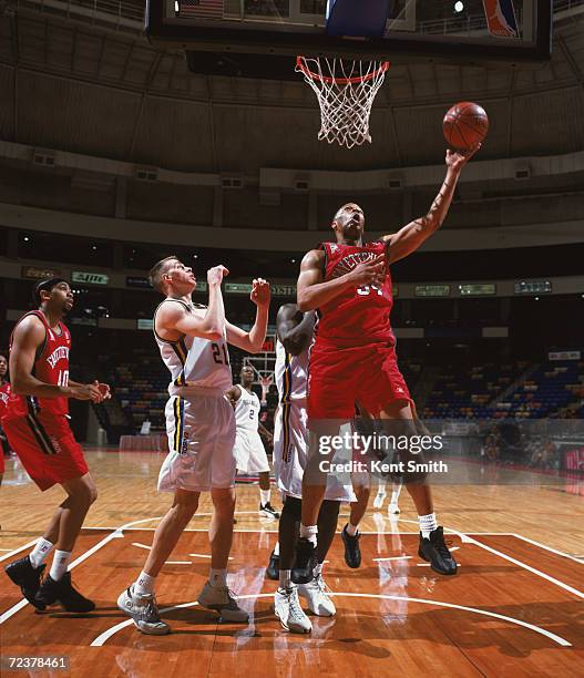 John Strickland of the Fayetteville Patriots lays up the ball during the game against the Roanoke Dazzle at the Crown Coliseum in Fayetteville, North...