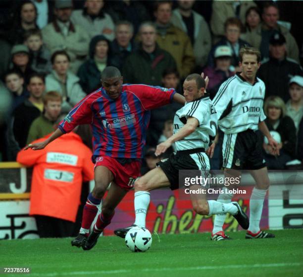 Terry Phelan of Fulham and Clintn Morrison of Palace in action during the match between Fulham v Crystal Palace in the Nationwide League Division One...