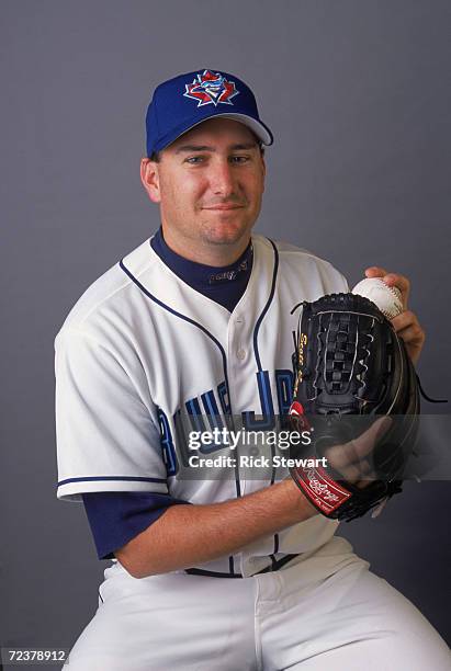 Pitcher Scott Eyre of the Toronto Blue Jays poses for a studio portrait during Blue Jays Picture Day at the Dunedin Stadium in Dunedin, Florida....