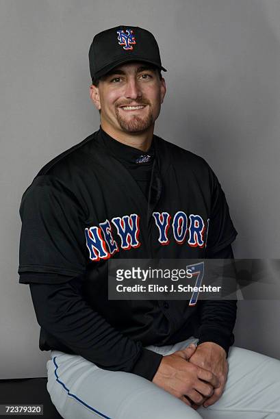 Jason Phillips of the New York Mets posses for Spring Training Picture Day at Thomas J. White Stadium in Port St. Lucie Florida. DIGITAL IMAGE....