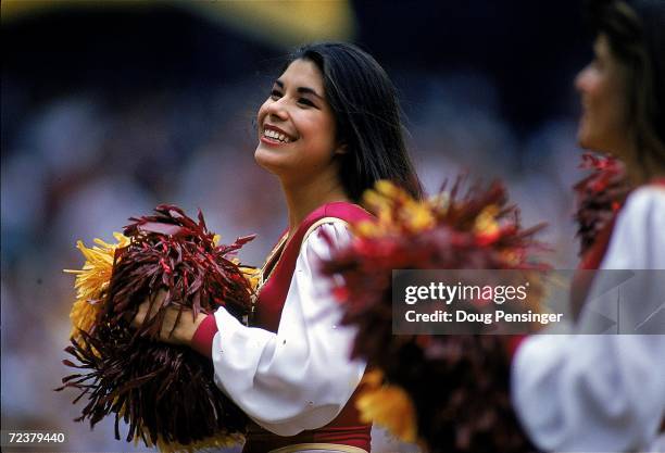 Close up of a Washington Redskins Cheerleader as she smiles during the game against the Indianapolis Colts at the RFK Stadium in Wasington, D.C.. The...