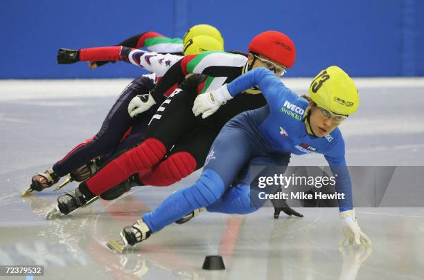 Marta Capurso of Italy leads briefly in the ladies 500m Final but had to settle for second, during the ISU European Short Track Speed Skating...