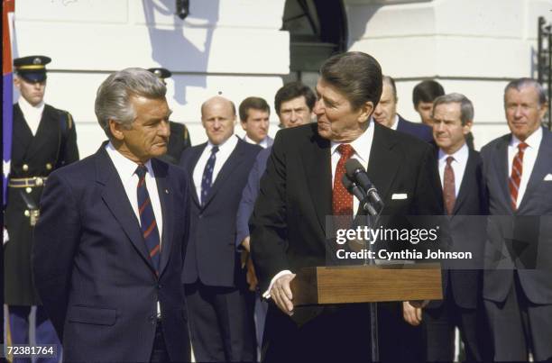 Australian PM Robert Hawke with President Ronald Reagan at the White House.