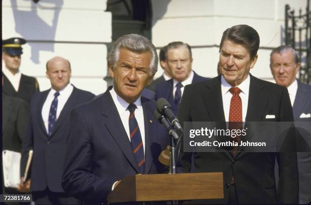 Australian PM Robert Hawke with President Ronald Reagan at the White House.