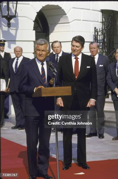 Australian PM Robert Hawke with President Ronald Reagan at the White House.