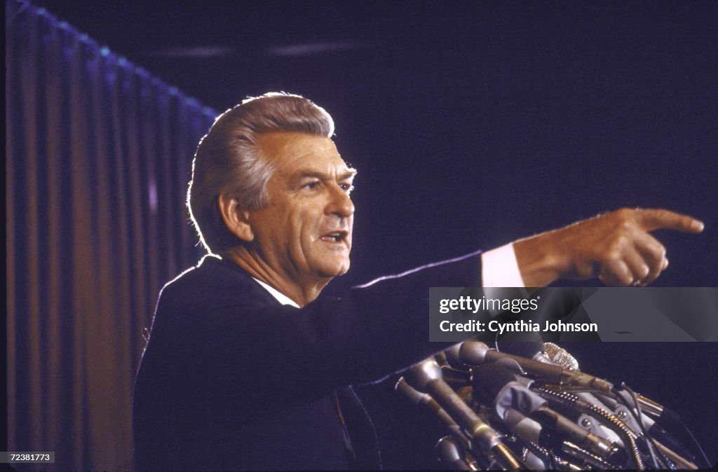 Australian PM Robert Hawke speaking at the Australian
