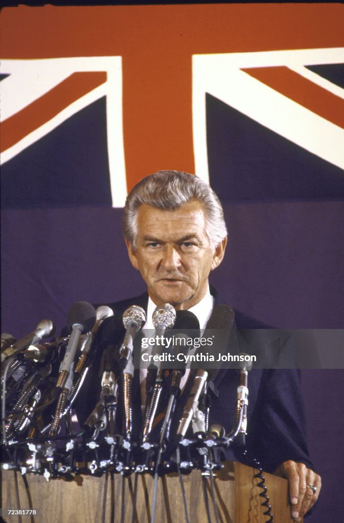 Australian PM Robert Hawke speaking at the Australian