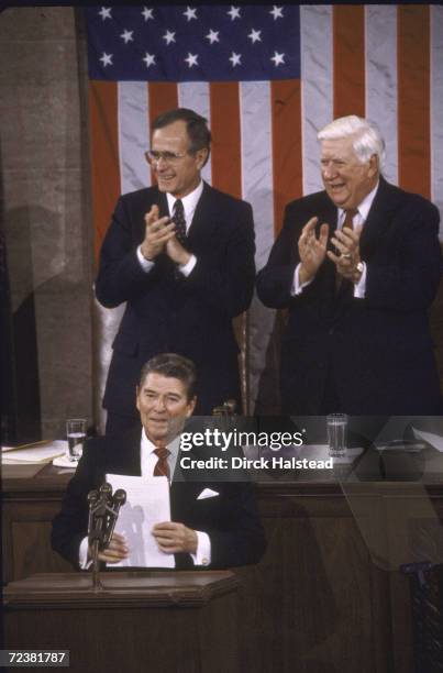 President Ronald reagan giving his State of the Union Address.