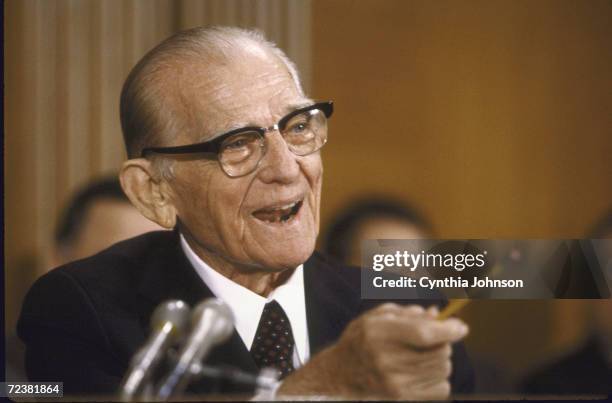 Senator John Stennis at Senate Armed Services Committee hearing on defense budget.
