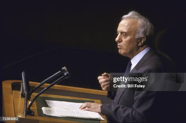 Russian Foreign minister Eduard Shevardnadze addressing the United Nations.