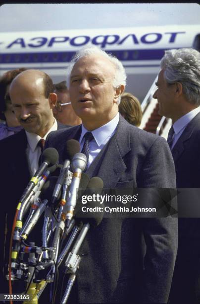Soviet Foreign minister Eduard Shevardnadze upon arrival at Andrews AFB.