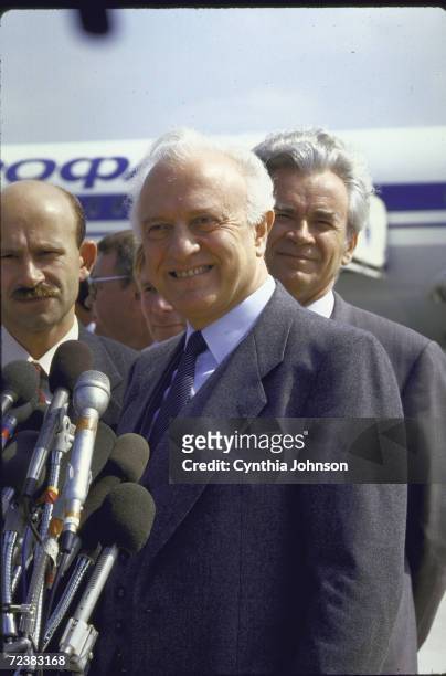 Soviet Foreign minister Eduard Shevardnadze upon arrival at Andrews AFB.