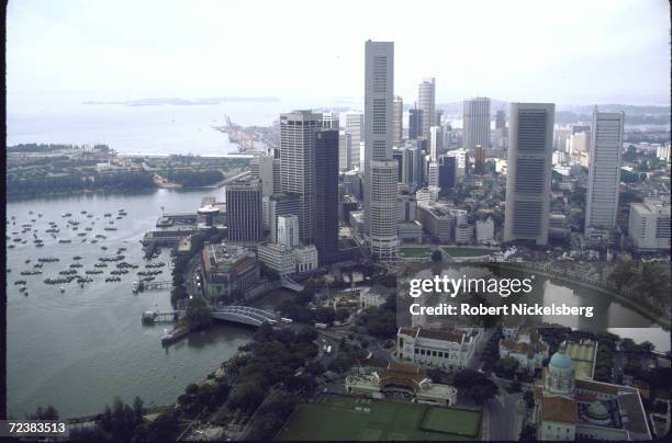 Aerial views of the port & financial districts from Westin Stamford hotel.